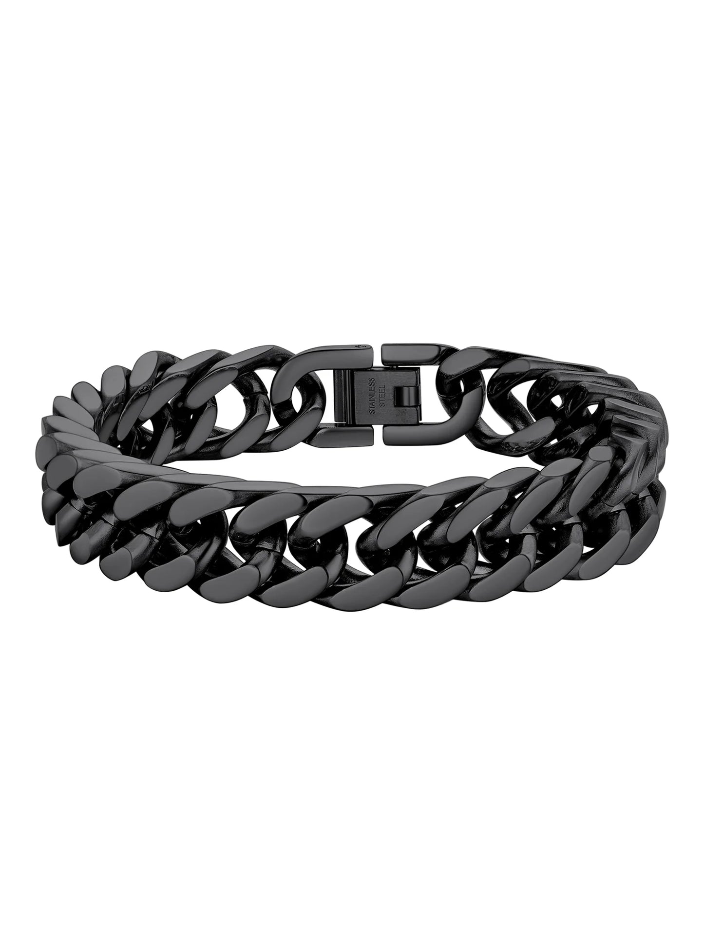 12Mm Cuban Chains Bracelets for Men Black Chunky Stainless Steel Franco Link Bracelet Father Day Hand Bracelet Jewelry Birthday Valentine Graduation Gifts 7.5 Inch